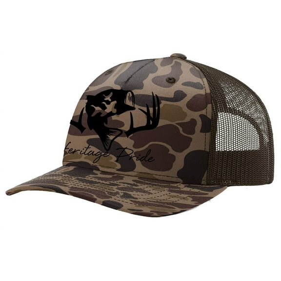 Heritage Pride Deer Hunting Fishing Duck Hunt Mens Embroidered Mesh Back Trucker Hat, Bark Duck Camo/Brown