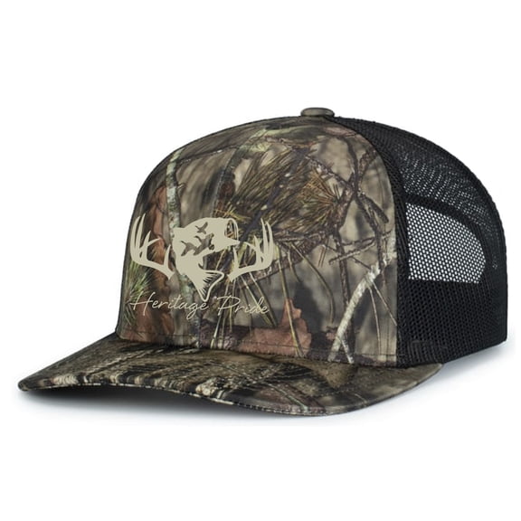 Heritage Pride Deer Hunting Fishing Duck Hunt Mens Embroidered Mesh Back Trucker Hat, Breakup Camo/Black/Breakup Camo