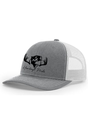 Deer Hunting Fishing Duck Hunt Mens Embroidered Mesh Back Trucker Hat, Heather Grey/Light Grey