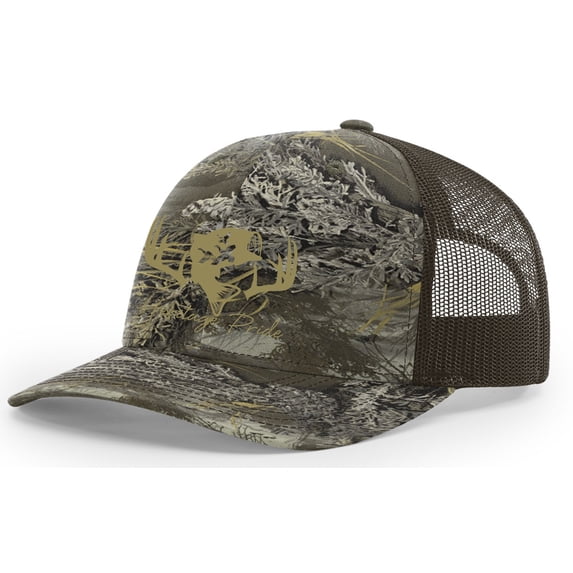 Heritage Pride Deer Hunting Fishing Duck Hunt Mens Embroidered Mesh Back Trucker Hat, RT MX Camo/Brown