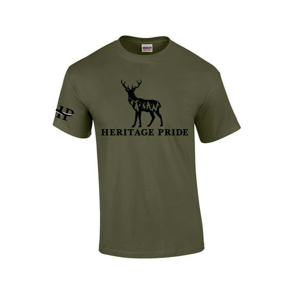 Heritage Pride Deer Mountain Forest Scenic Collection Men's Short Sleeve T-shirt Graphic Tee-Military-xxxl