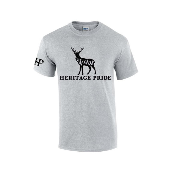Heritage Pride Deer Mountain Forest Scenic Collection Men's Short Sleeve T-shirt Graphic Tee-Sports Grey-6xl