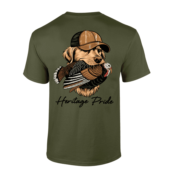 Heritage Pride Dog With Hat Holding A Turkey In Mouth Mens Short-Sleeve T-Shirt-Military-4xl
