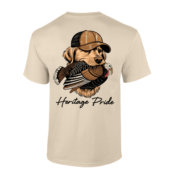 Heritage Pride Dog With Hat Holding A Turkey In Mouth Mens Short-Sleeve T-Shirt-Sand-6xl