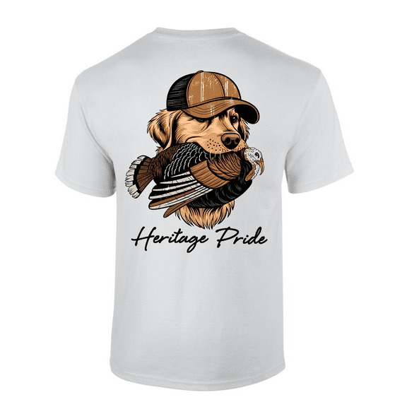 Heritage Pride Dog With Hat Holding A Turkey In Mouth Mens Short-Sleeve T-Shirt-White-xl