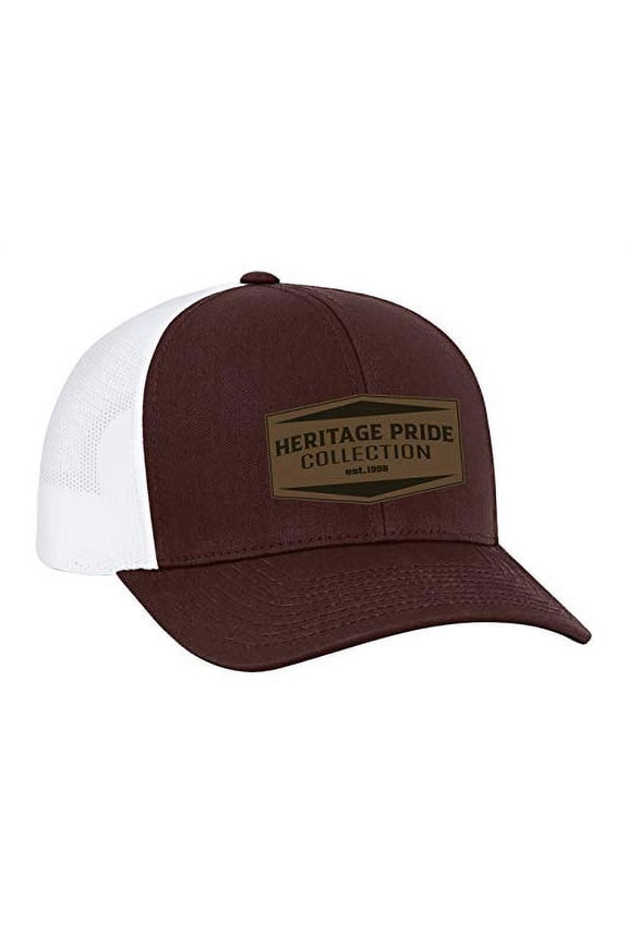 EST. 1998 Leather Patch Trucker Snapback Hat-Maroon-White Mesh