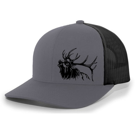 Heritage Pride Elk Antlers Mens Mesh Back Trucker Hat Baseball Cap, Charcoal/Black