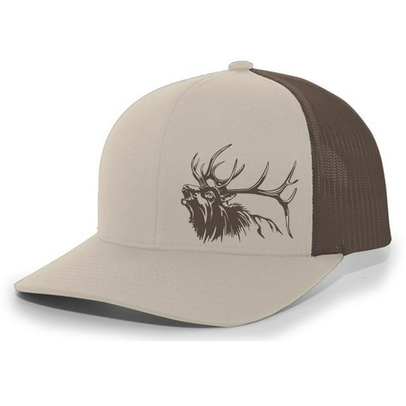 Heritage Pride Elk Antlers Mens Mesh Back Trucker Hat Baseball Cap, Khaki/Brown