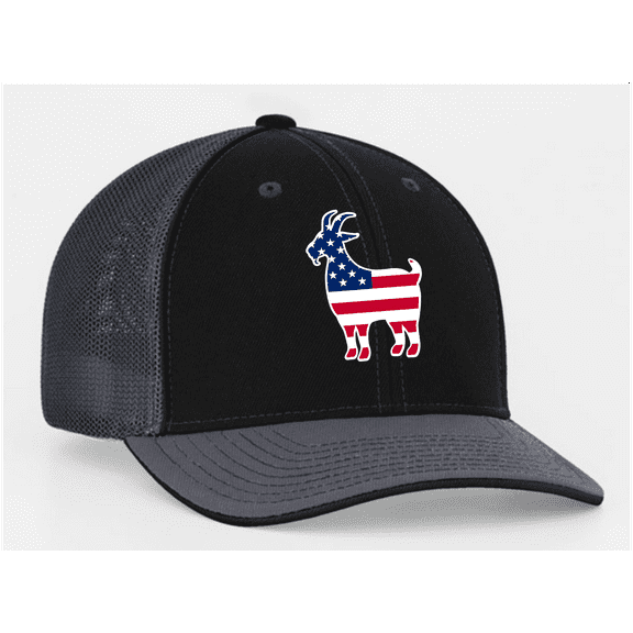 Heritage Pride Embroidered American Flag Filled Farm Animals Youth Children's Mesh Back Trucker Hat, Goat, Charcoal/Black/Charcoal