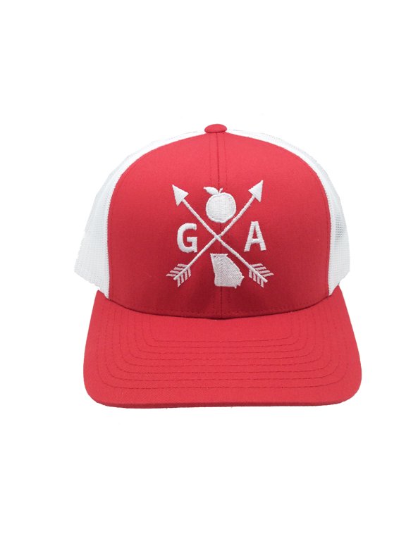 Embroidered Georgia Peach State Arrow Snapback Hat-Red/White