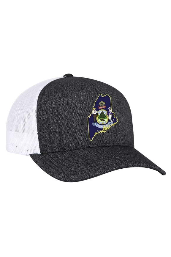 Embroidered State Flag Mesh Back Trucker Hat-Maine