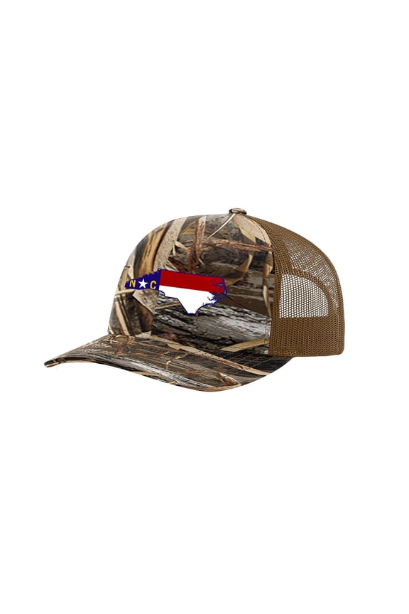 Embroidered State Flag Mesh Back Trucker Hat-North Carolina Camo