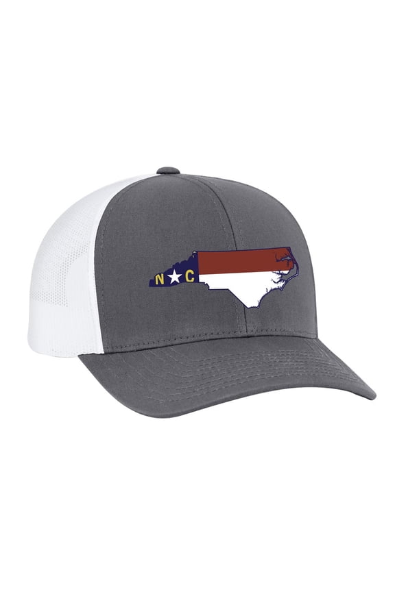 Embroidered State Flag Mesh Back Trucker Hat-North Carolina