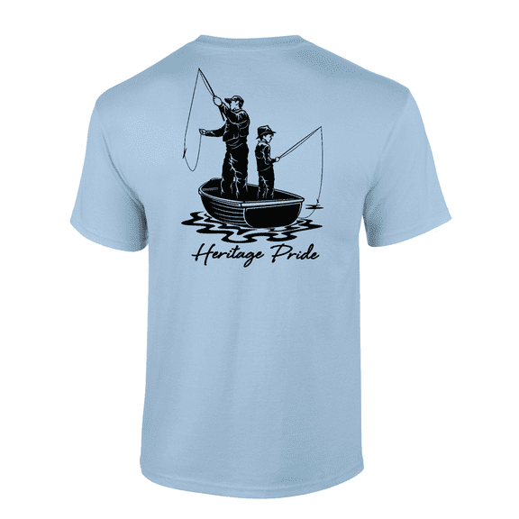 Heritage Pride Fathers Son Fishing Outdoors Short Sleeve T-shirt-Light Blue-small