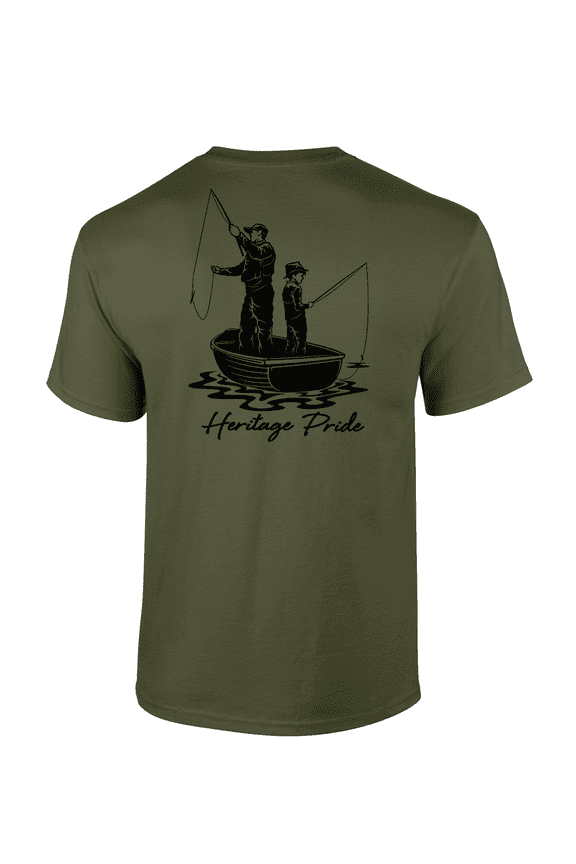 Fathers Son Fishing Outdoors Short Sleeve T-shirt-Military Green-xl