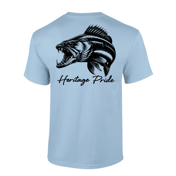Heritage Pride Fierce Walleye Fishing Outdoors Short Sleeve T-shirt-Light Blue-large