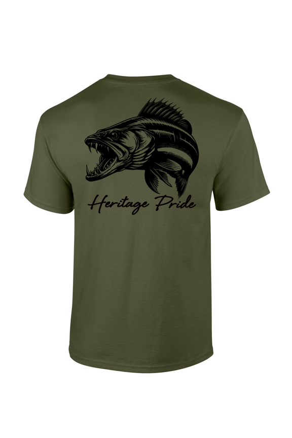 Fierce Walleye Fishing Outdoors Short Sleeve T-shirt-Military Green-large