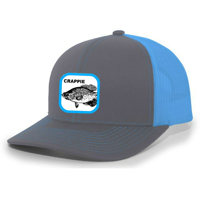 Heritage Pride Fish Hat Crappie Embroidered Patch Mesh Back Trucker Hat  Freshwater Fishing Baseball Cap, Charcoal/Neon Blue 