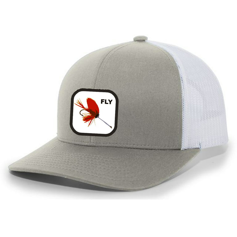 Heritage Pride Fish Hat Red Fly Fishing Lure Embroidered Patch Mesh Back  Trucker Hat Saltwater Fishing Freshwater Fishing Baseball Cap, Silver/White