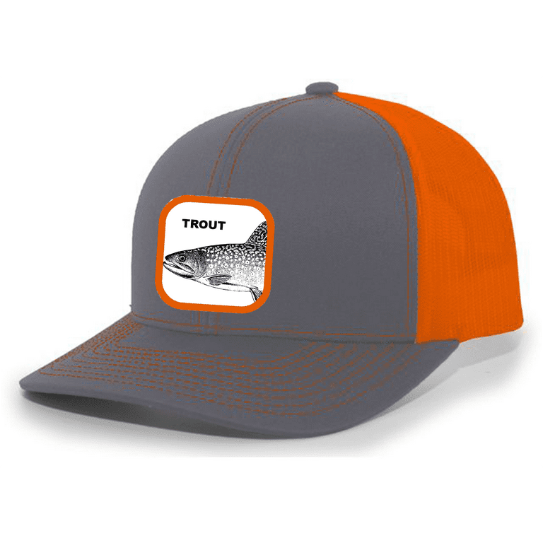 Heritage Pride Fish Hat Trout Embroidered Patch Mesh Back Trucker Hat  Freshwater Fishing Baseball Cap, Charcoal/Neon Orange