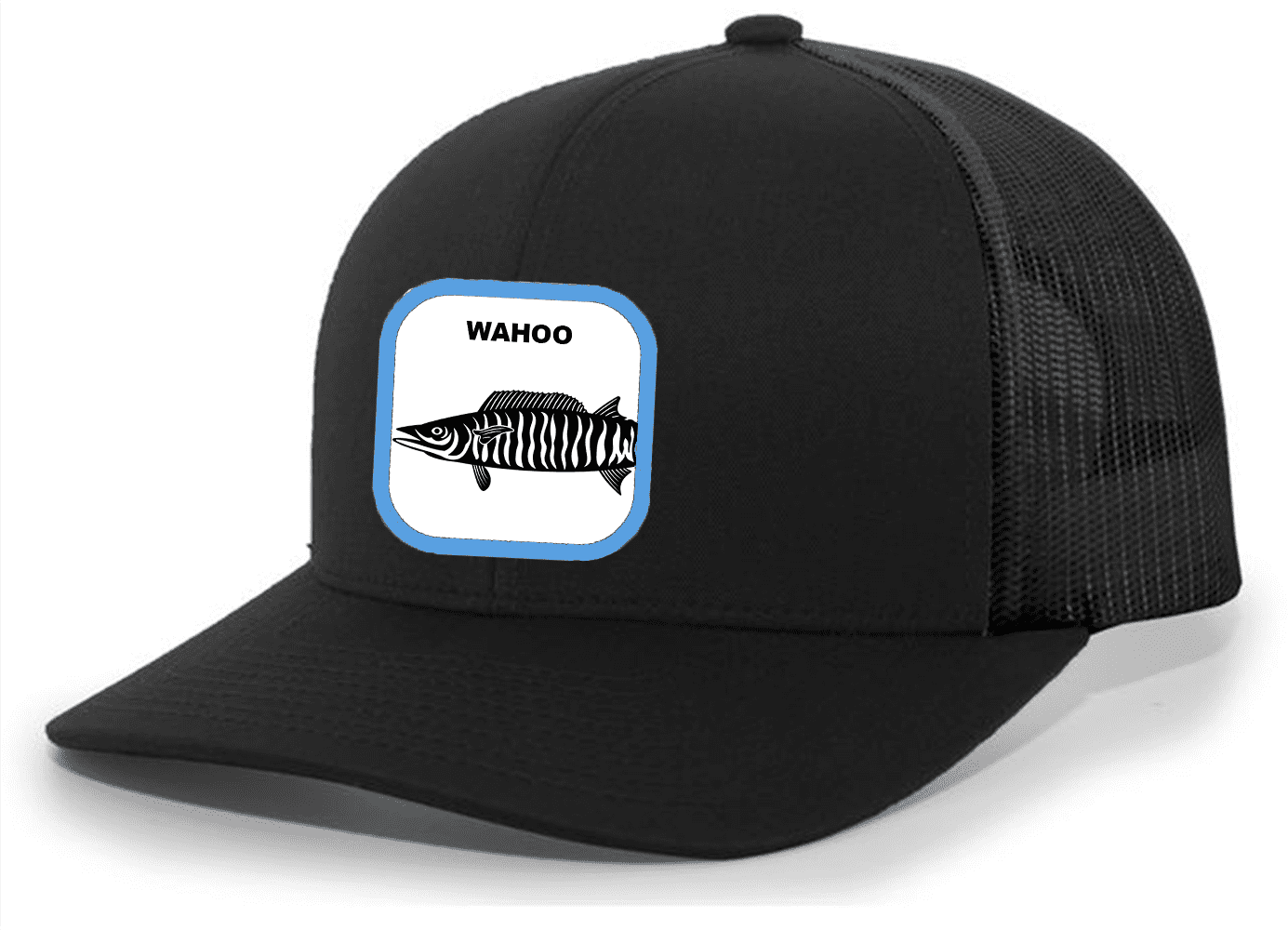 Heritage Pride Fish Hat Wahoo Fish Embroidered Patch Mesh Back Trucker Hat  Deep Sea Fishing Baseball Cap, Black/Black 