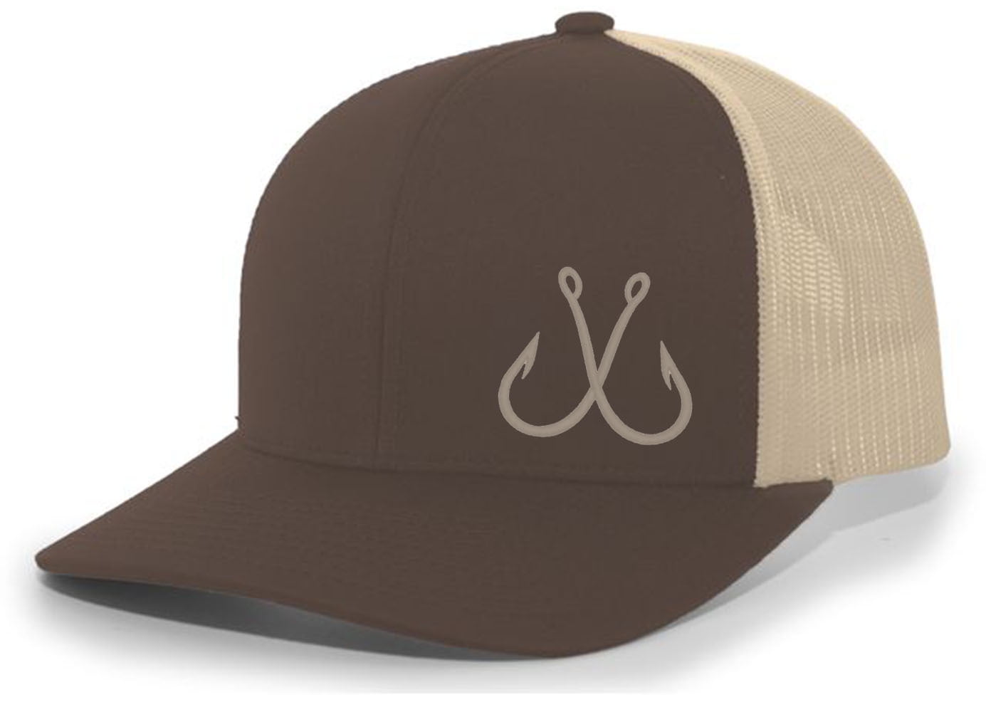 Heritage Pride Fishing Hook Outdoors Mens Embroidered Mesh Back Trucker Hat  Baseball Cap, Brown/Khaki 