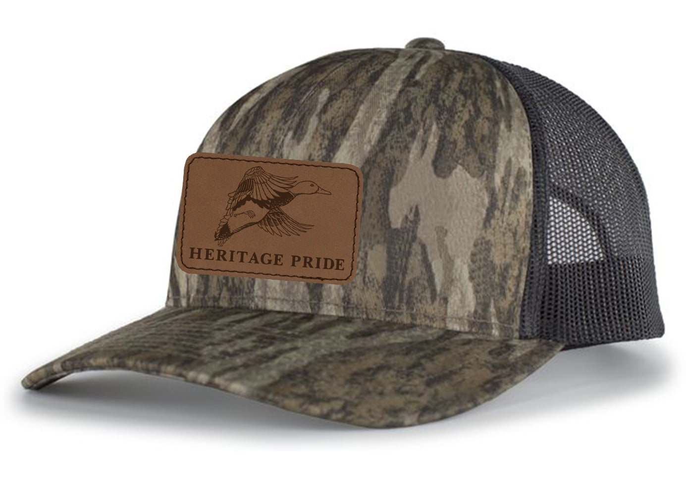 Heritage Pride Flying Duck Engraved Leather Patch Trucker Hat - Mesh Back Baseball Cap, Adjustable, Black, One Size - View #5