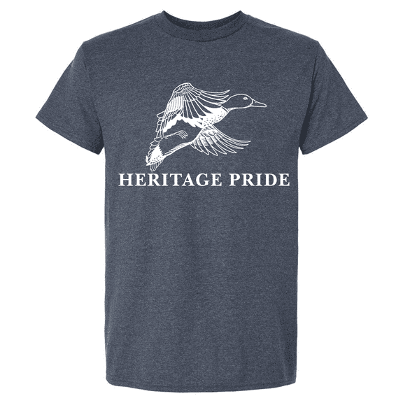 Heritage Pride Flying Duck Outdoors Men's Short Sleeve T-shirt Graphic Tee-Heather Navy-large