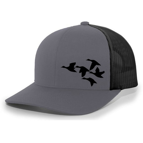 Heritage Pride Flying Ducks Mens Mesh Back Trucker Hat Baseball Cap, Charcoal/Black