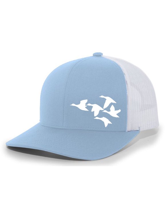Flying Ducks Mens Mesh Back Trucker Hat Baseball Cap, Columbia Blue/White
