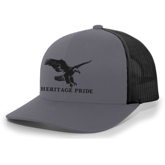 Heritage Pride Flying Eagle Mens Embroidered Mesh Back Trucker Hat Baseball Cap, Charcoal/Black