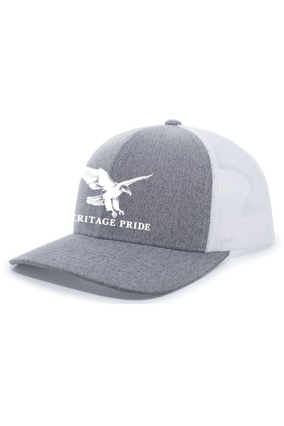 Flying Eagle Mens Embroidered Mesh Back Trucker Hat Baseball Cap, Heather Grey/White