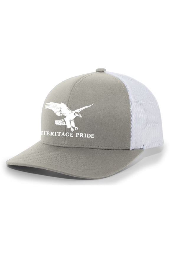 Flying Eagle Mens Embroidered Mesh Back Trucker Hat Baseball Cap, Silver/White