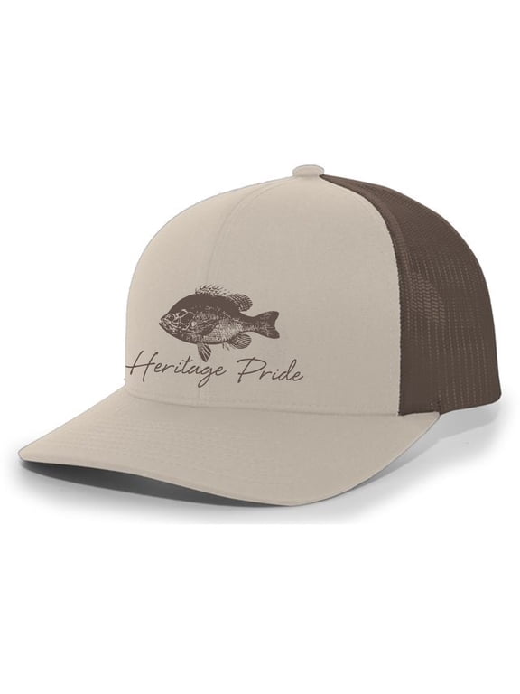 Freshwater Fish Bluegill Lake Fishing Sihouette Script Mens Embroidered Mesh Back Trucker Hat Lake Fishing Baseball Cap, Charcoal/Black