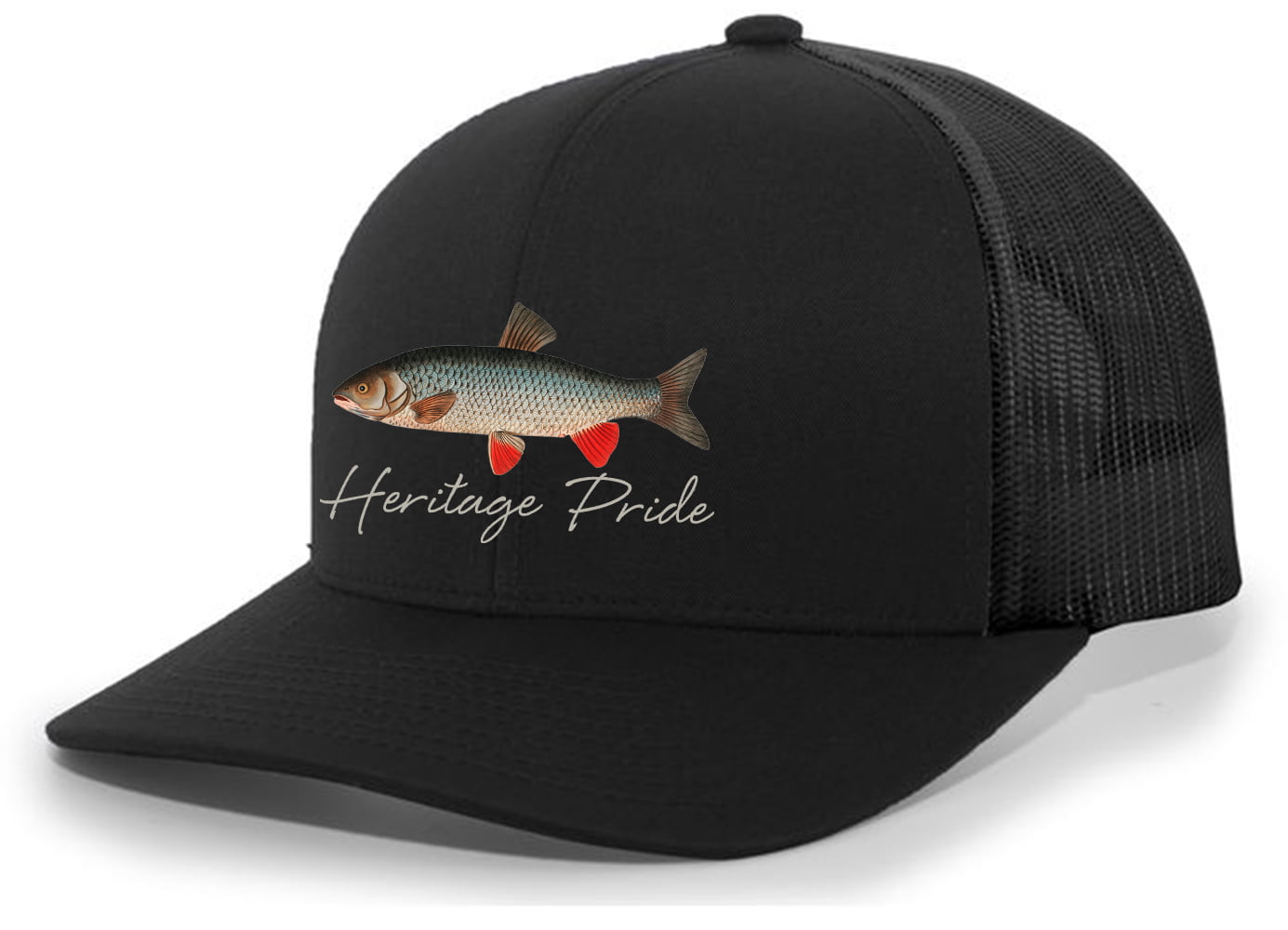 Heritage Pride Freshwater Fish Collection Carp Fishing Mens Embroidered  Mesh Back Trucker Hat Baseball Cap, Black/Black