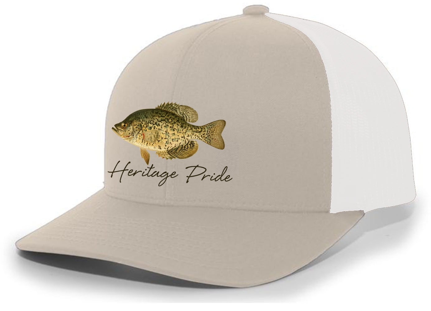 Heritage Pride Freshwater Fish Collection Crappie Fishing Mens Embroidered  Mesh Back Trucker Hat Baseball Cap, Khaki/White