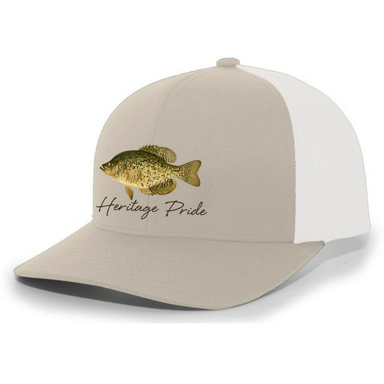 Heritage Pride Freshwater Fish Collection Crappie Fishing Mens Embroidered  Mesh Back Trucker Hat Baseball Cap, Khaki/White