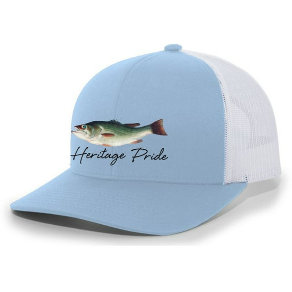Heritage Pride Freshwater Fish Collection Largemouth Bass Fishing Mens Embroidered Mesh Back Trucker Hat Baseball Cap, Charcoal/Neon Blue