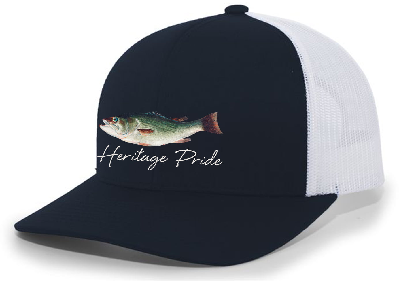 Heritage Pride Freshwater Fish Collection Largemouth Bass Fishing Mens  Embroidered Mesh Back Trucker Hat Baseball Cap, Silver/White 