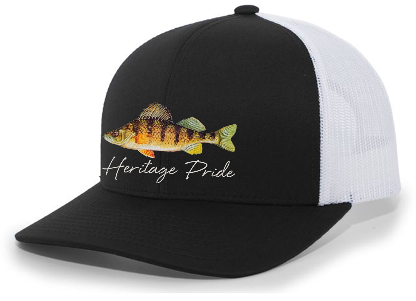 Heritage Pride Freshwater Fish Collection Perch Fishing Mens Embroidered  Mesh Back Trucker Hat Baseball Cap, Navy/White 