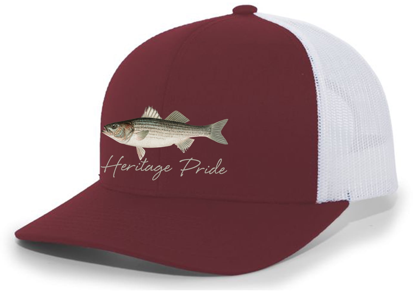 Heritage Pride Freshwater Fish Collection Striped Bass Fishing Mens  Embroidered Mesh Back Trucker Hat Baseball Cap, Navy/White