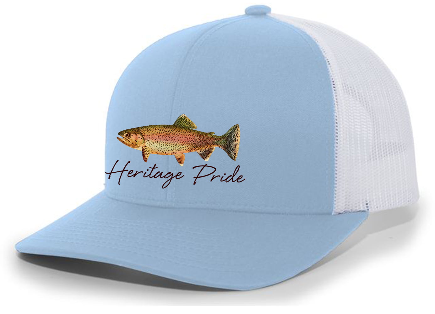 Heritage Pride Freshwater Fish Collection Trout Fishing Mens Embroidered  Mesh Back Trucker Hat Baseball Cap, Silver/White 