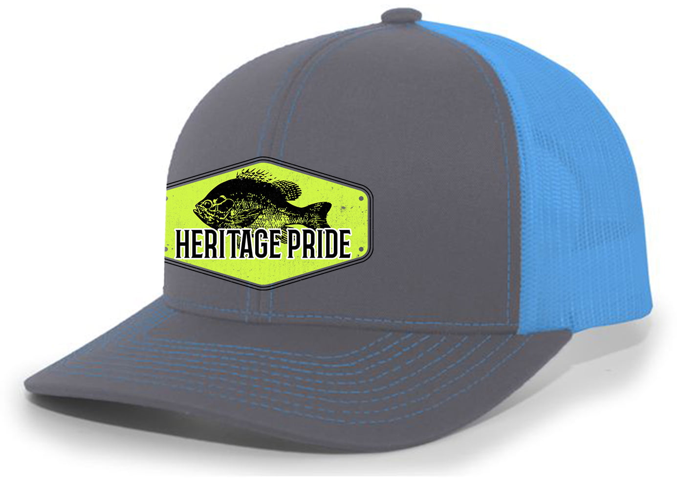 Heritage Pride Freshwater Fish Crappie Lake Fishing Neon Patch Mens  Embroidered Mesh Back Trucker Hat Baseball Cap, Charcoal/Black 