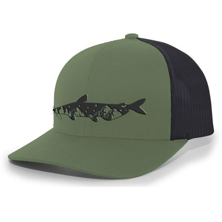 Heritage Pride Freshwater Fish Forest Mountain Scenic Catfish Mens  Embroidered Mesh Back Trucker Hat, Loden/Black 