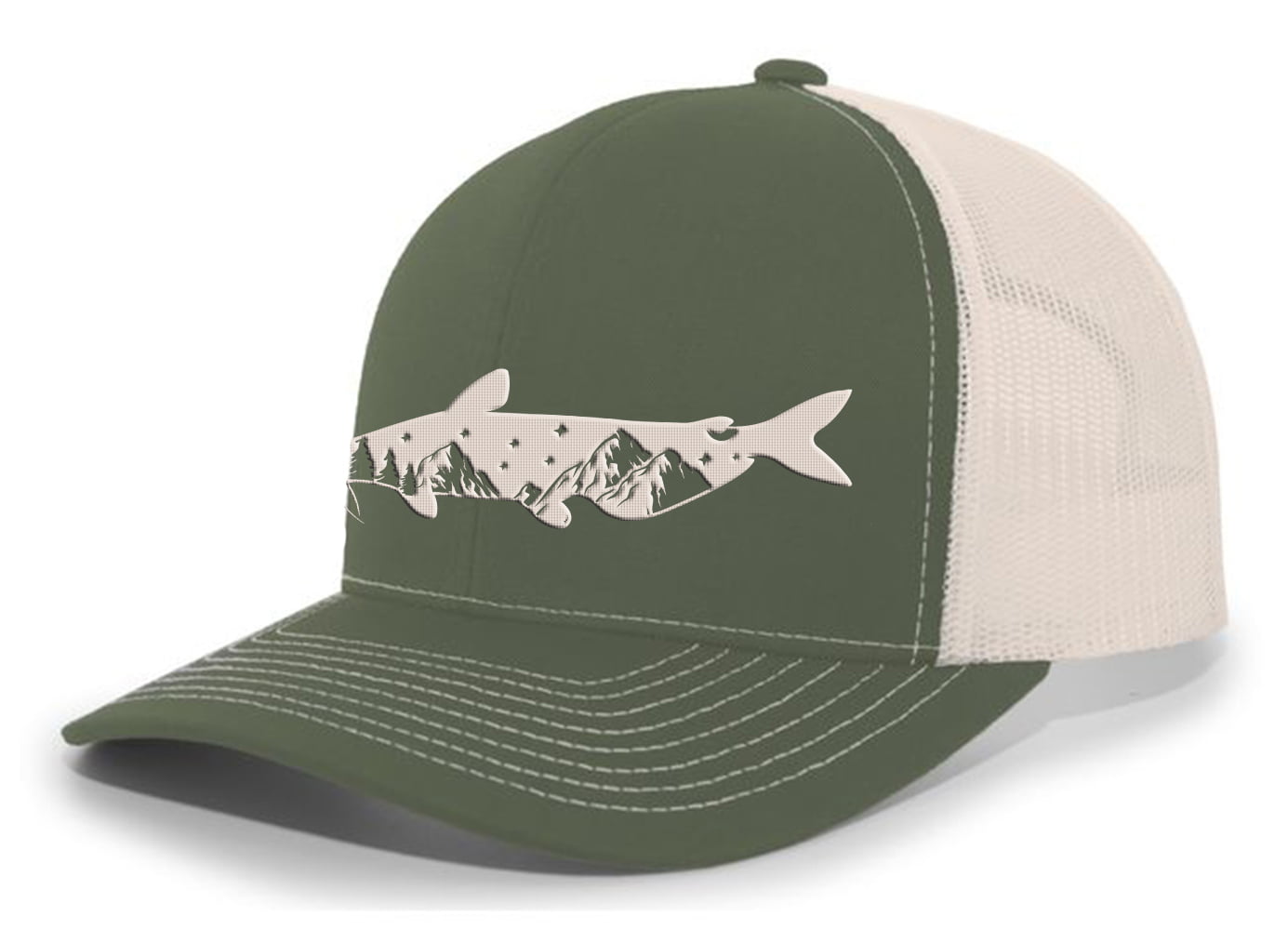 Heritage Pride Freshwater Fish Forest Mountain Scenic Catfish Mens Embroidered  Mesh Back Trucker Hat, Charcoal/Neon Green 