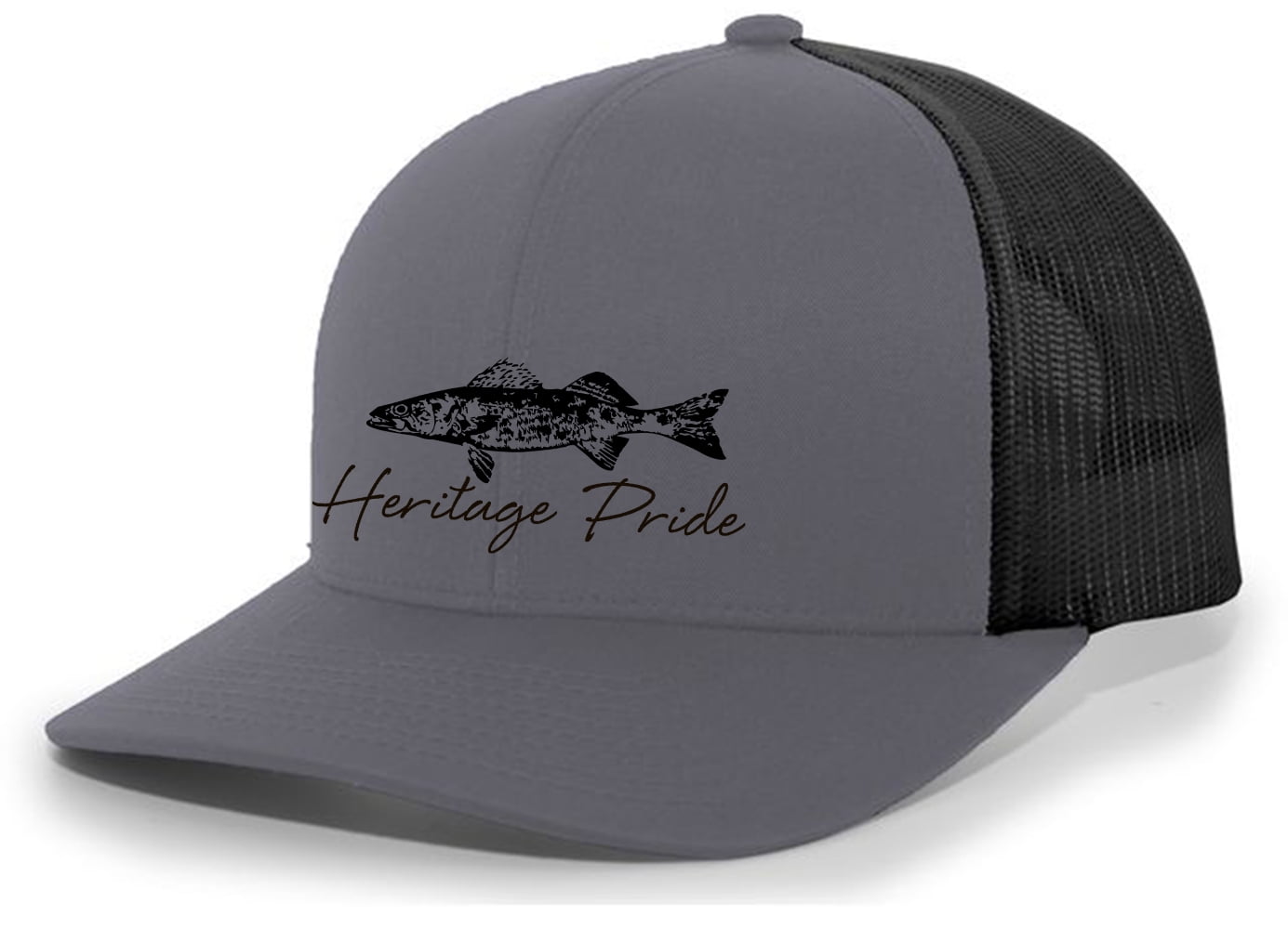 Heritage Pride Freshwater Fish Crappie Lake Fishing Sihouette Script Mens  Embroidered Mesh Back Trucker Hat Baseball Cap, Charcoal/Black