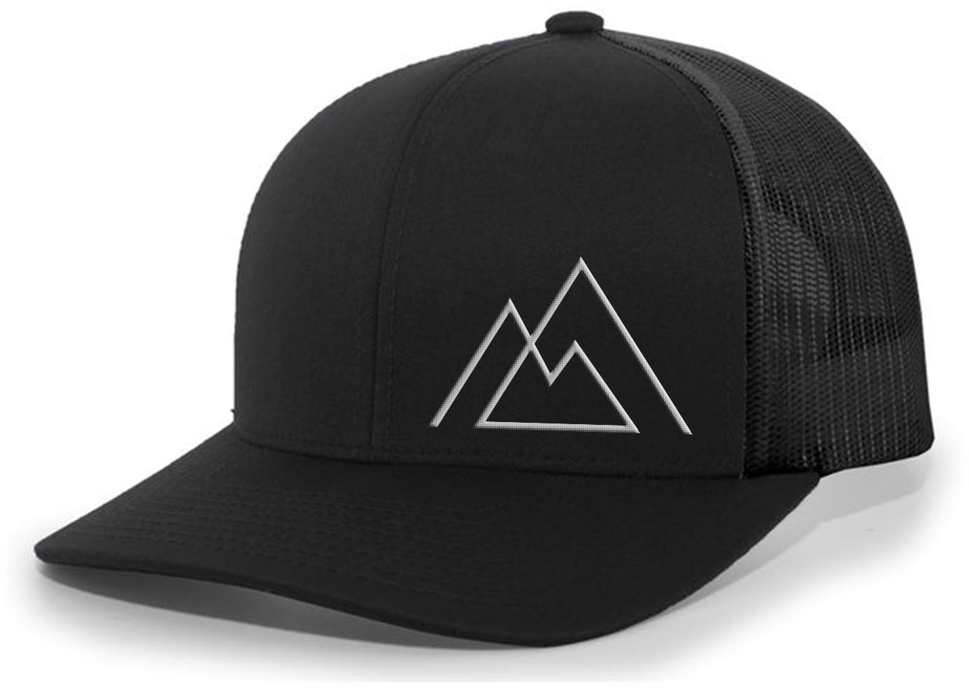 Heritage Pride Geometric Mountain Nature Mens Embroidered Mesh Back Trucker  Hat Baseball Cap, Black/White 