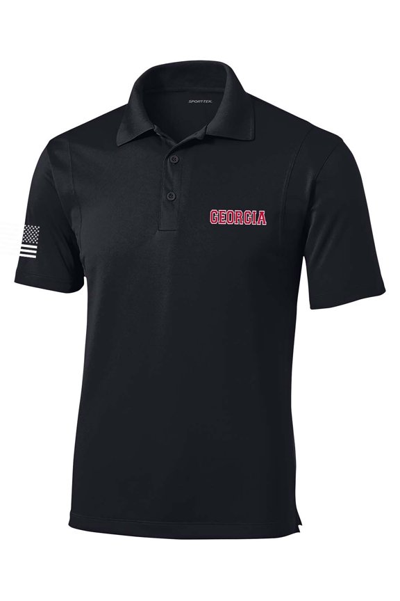 Georgia Football Team Color State Name Embroidered Golf Polo-Black-small