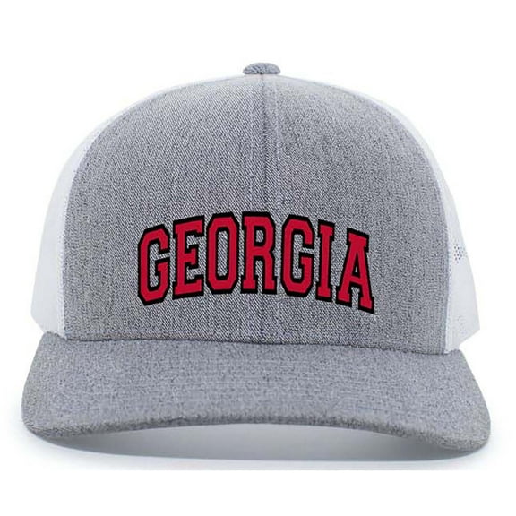 Heritage Pride Georgia Football Team Color State Name Embroidered Mesh Back Trucker Hat-Georgia-Heather Grey/White