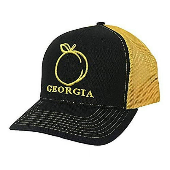 Heritage Pride Georgia Peach Embroidered Trucker Hat-Black, Yellow Mesh
